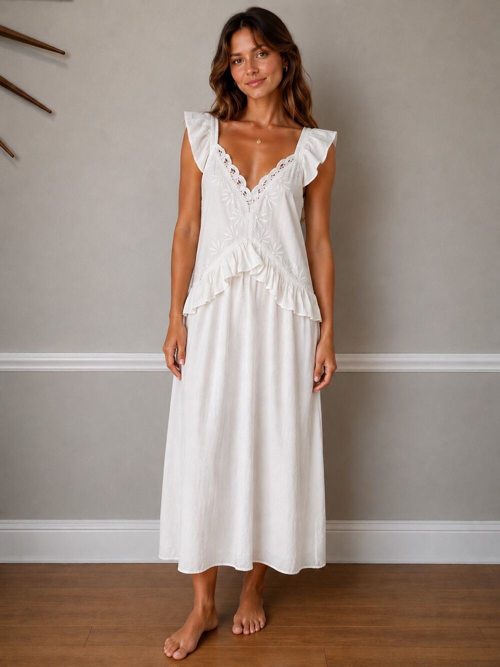 FIFTEEN TWENTY White Embroidered Flutter Sleeve Maxi Dress Boho Size S NWOT